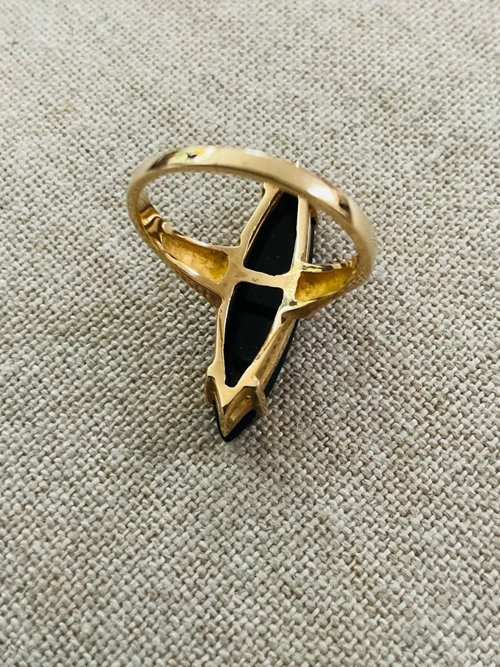 Vintage 1970s 10K Gold Black Onyx Marquise Ring Size 5.75 3.67g